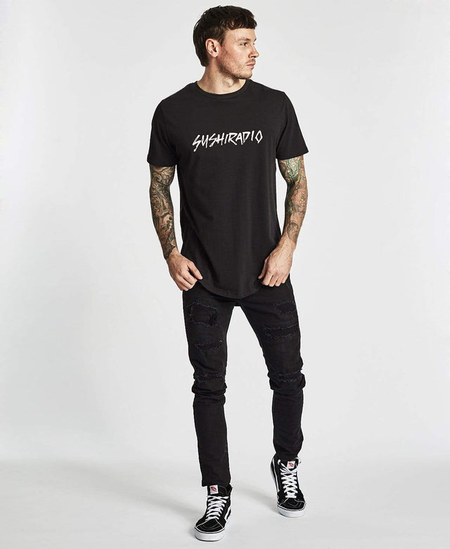 Sushi Radio False Baseball T-Shirt Jet Black