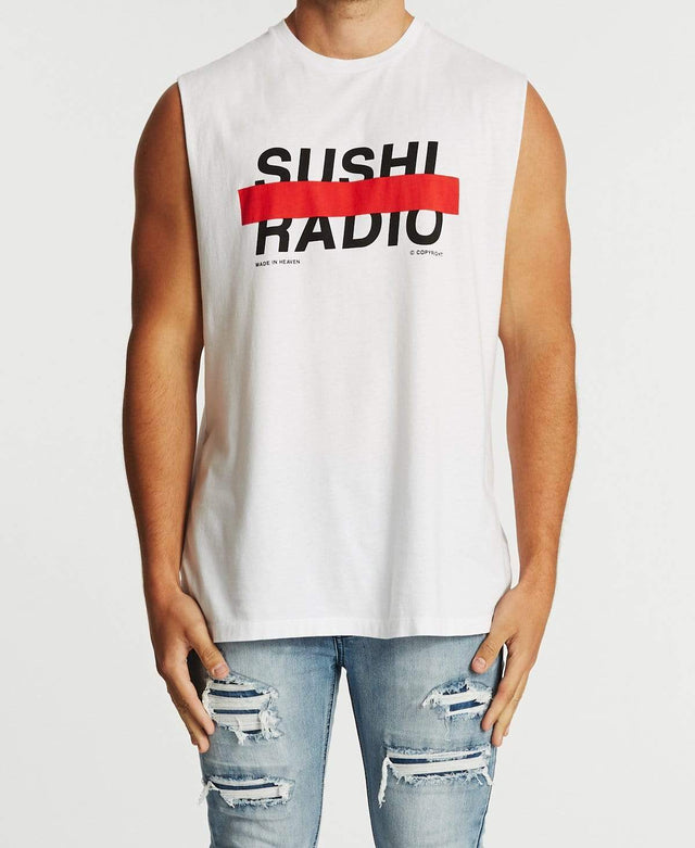Sushi Radio Shadow Relaxed Muscle Tee White