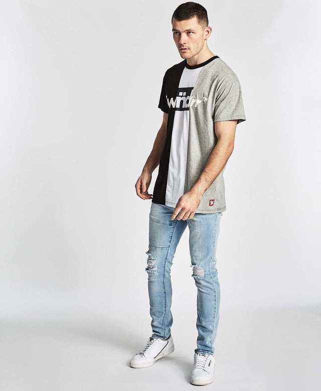 WNDRR 3 Peat 3 Panel Custom Fit T-Shirt Black/White/Grey Marle