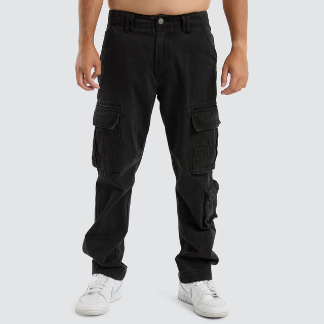 Colby Denim Cargo Pant Washed Black