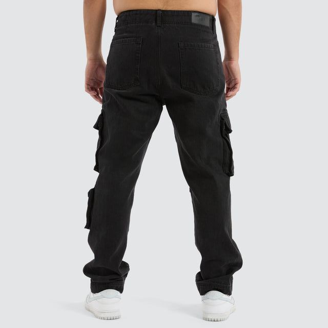 Colby Denim Cargo Pant Washed Black