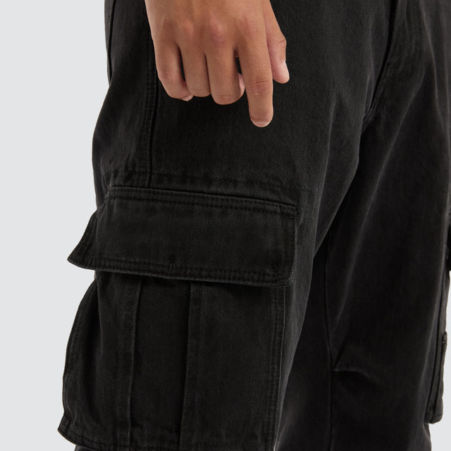 Colby Denim Cargo Pant Washed Black