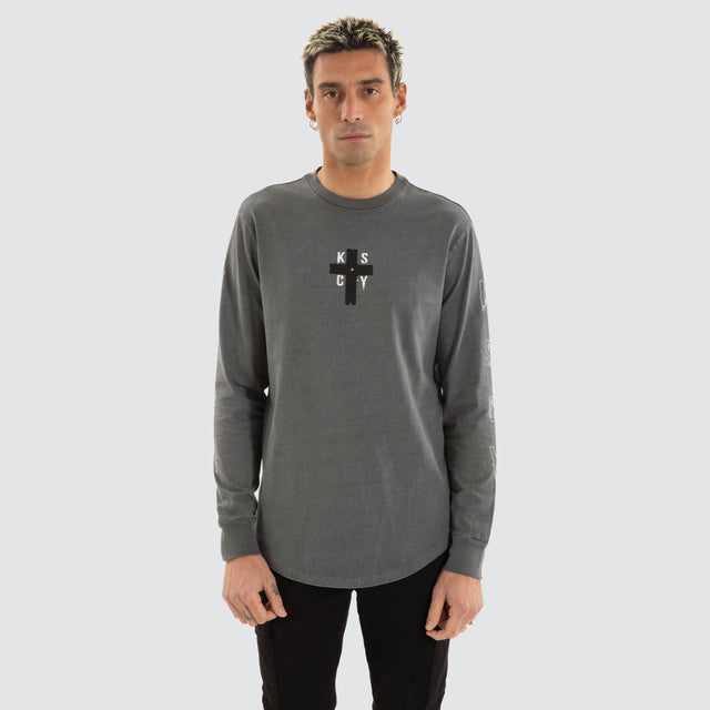 Cautious Dual Curved Longsleeve Tee Pigment Charcoal