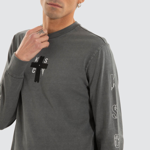 Cautious Dual Curved Longsleeve Tee Pigment Charcoal