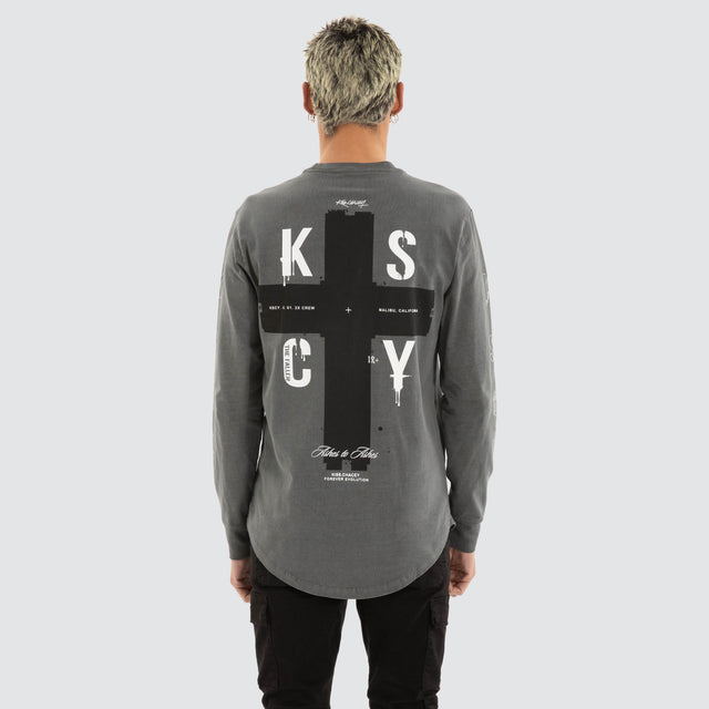 Cautious Dual Curved Longsleeve Tee Pigment Charcoal