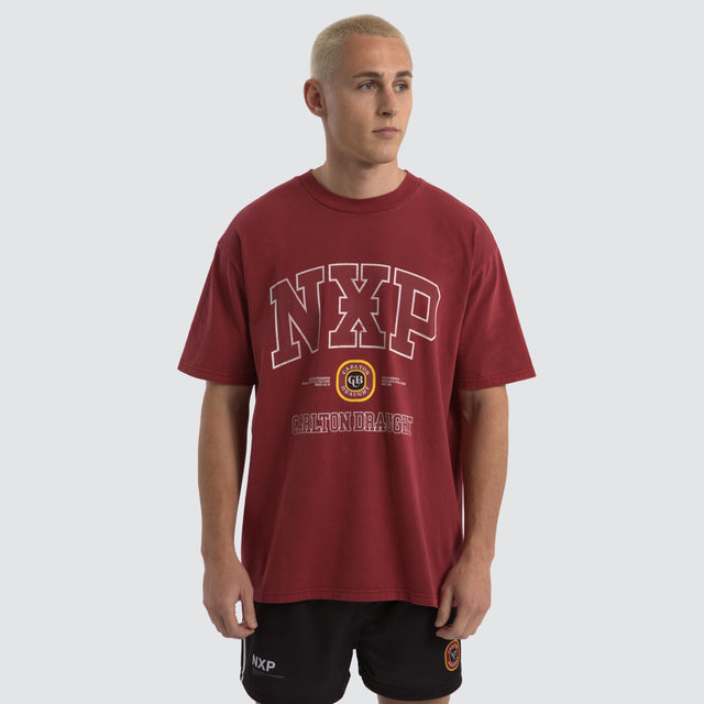 Agnus Relaxed Box Fit T-Shirt Maroon Red