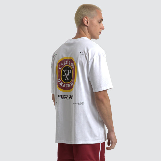 model wears Carlton Draught Centennial Box Fit Tee Optical White T-Shirts White - image 5