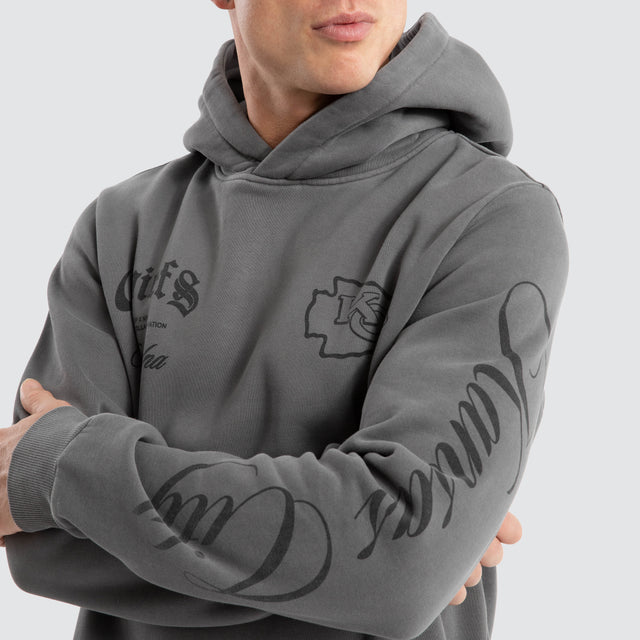 Kansas City Chiefs Defence Dual Curved Hoodie Pigment Charcoal