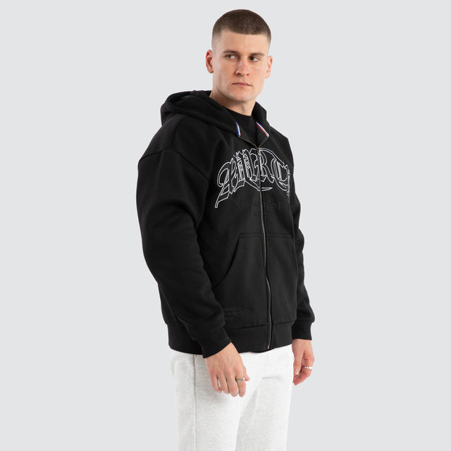 Bastille Relaxed Zip Hoodie Jet Black