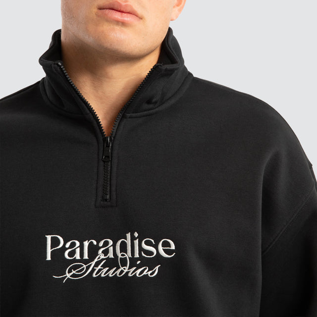 model wears Merch Quarter Zip Jumper Anthracite Black Pullover Black - image 3