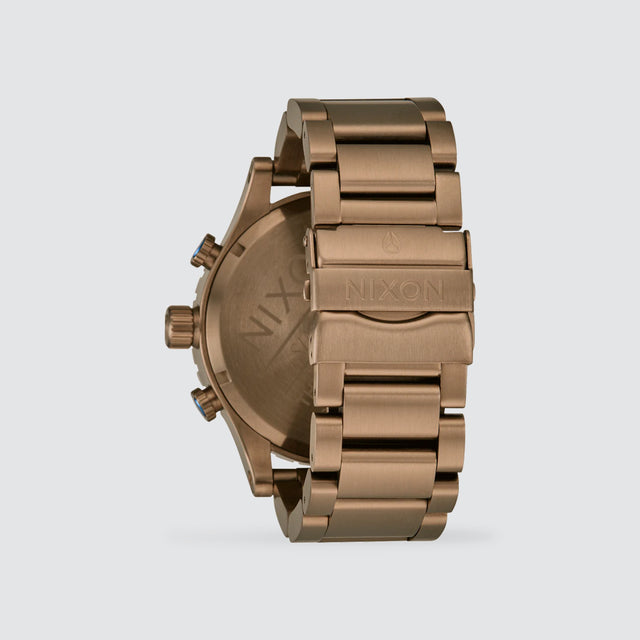 model wears 51-30 Chrono Watch Desert Gold/Arles Blue Watches Gold - image 3