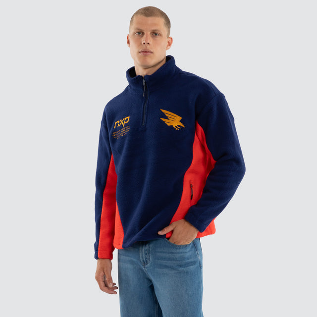 Model wears Adelaide Crows AFL Defence Pullover Navy/Red Jumpers Navy – image 5