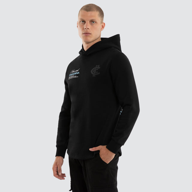 Model wears Carlton Blues AFL Recovery Hoodie Jet Black Hoodies Black – image 3