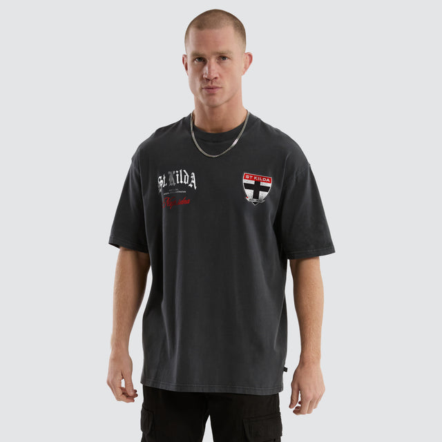 St Kilda Saints AFL Vintage Goth Tee Pigment Asphalt