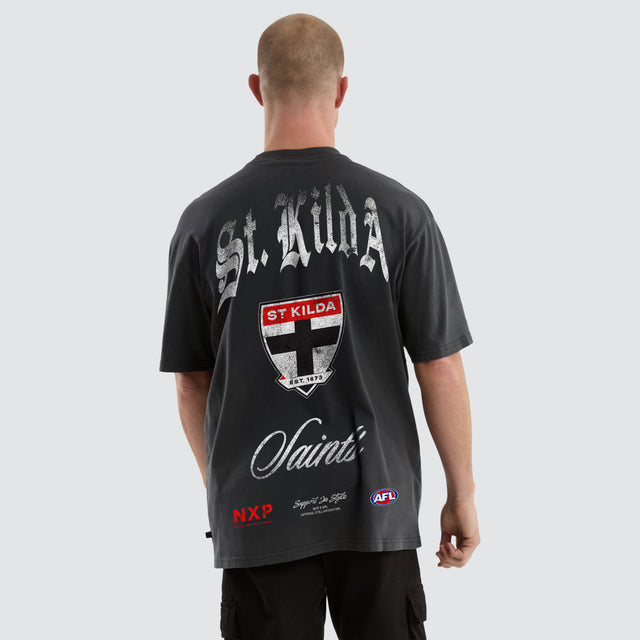 St Kilda Saints AFL Vintage Goth Tee Pigment Asphalt