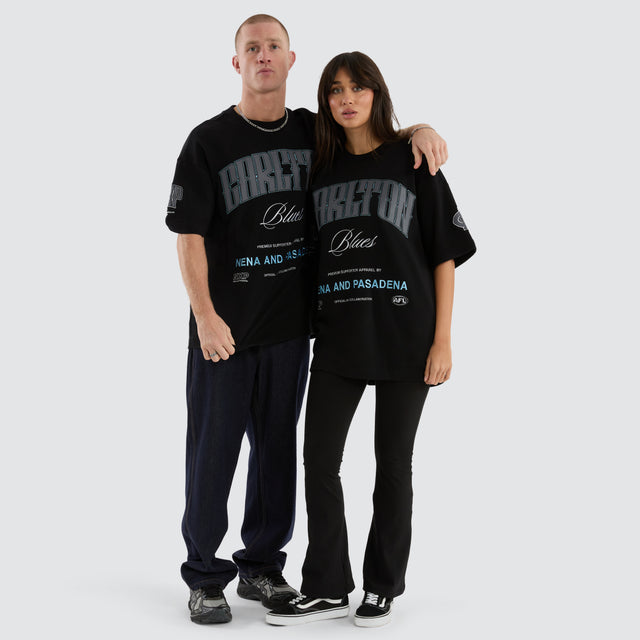 model wears Carlton Blues AFL Game-On Loopback Tee Jet Black T-Shirts Black - image 2