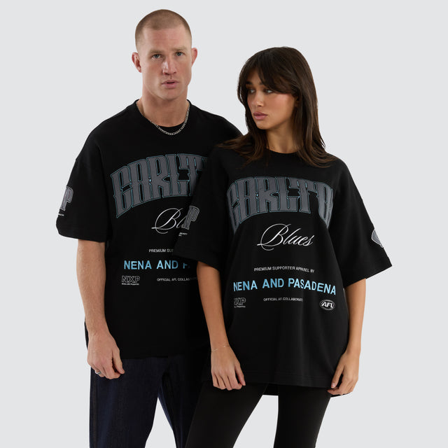 model wears Carlton Blues AFL Game-On Loopback Tee Jet Black T-Shirts Black - image 1