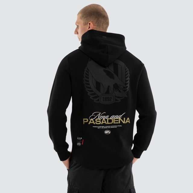 Model wears Collingwood Magpies AFL Recovery Hoodie Jet Black Hoodies Black – image 1