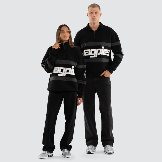 Model wears Collingwood Magpies AFL Allied Pullover Jet Black Jumpers Black – image 3