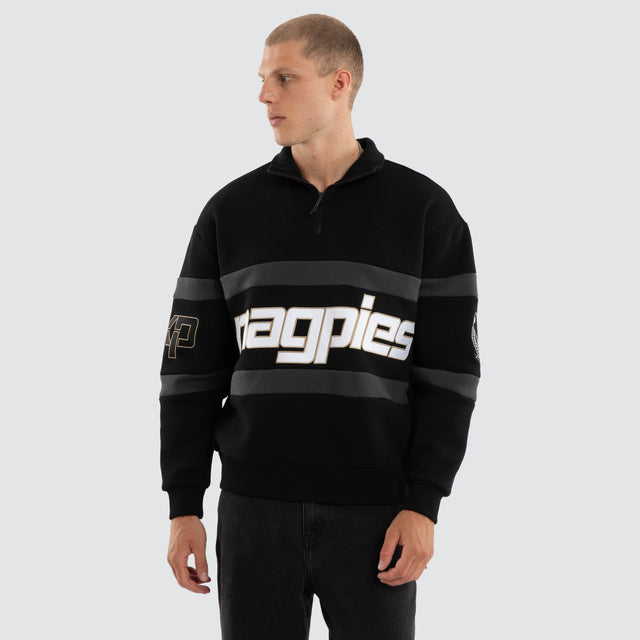 Model wears Collingwood Magpies AFL Allied Pullover Jet Black Jumpers Black – image 2