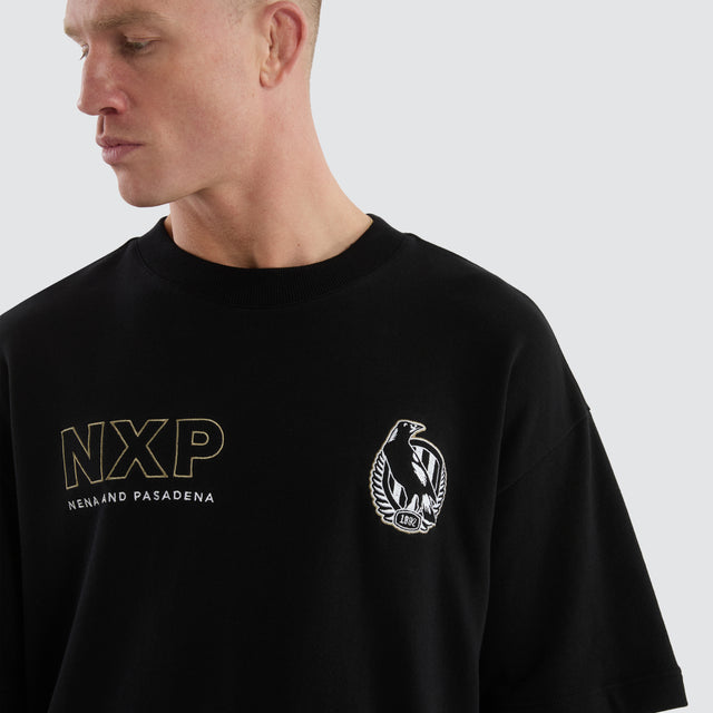 Collingwood Magpies AFL Legacy Loopback Tee Jet Black