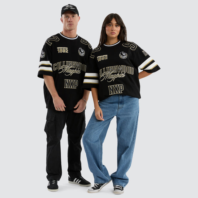 model wears Collingwood Magpies AFL League Loopback Tee Jet Black T-Shirts Black - image 2