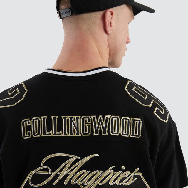 model wears Collingwood Magpies AFL League Loopback Tee Jet Black T-Shirts Black - image 3