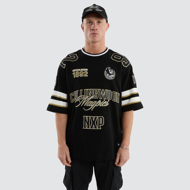 model wears Collingwood Magpies AFL League Loopback Tee Jet Black T-Shirts Black - image 5