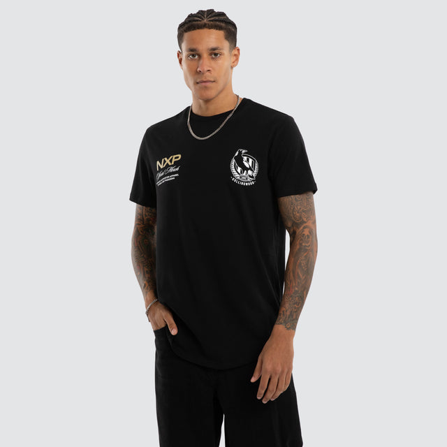 Collingwood Magpies AFL Grand Dual Curved Tee Jet Black