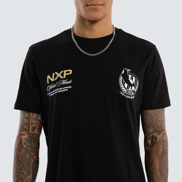 Collingwood Magpies AFL Grand Dual Curved Tee Jet Black