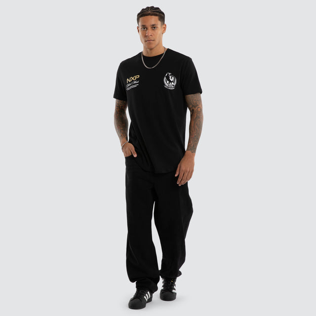 Collingwood Magpies AFL Grand Dual Curved Tee Jet Black