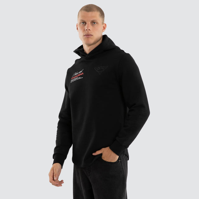 Model wears Essendon Bombers AFL Recovery Hoodie Jet Black Hoodies Black – image 3