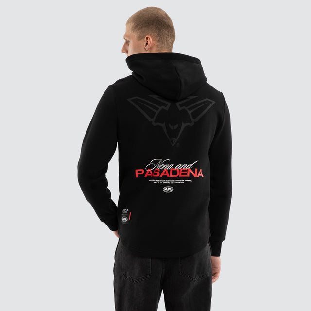 Model wears Essendon Bombers AFL Recovery Hoodie Jet Black Hoodies Black – image 1