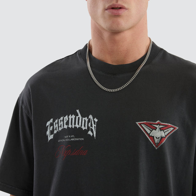 Essendon Bombers AFL Vintage Goth Tee Pigment Asphalt