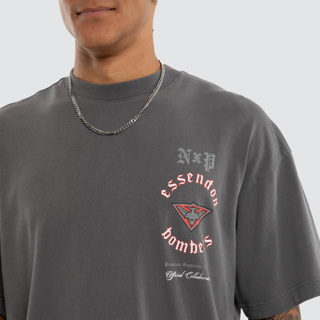Essendon Bombers AFL Off-Season Tee Pigment Charcoal