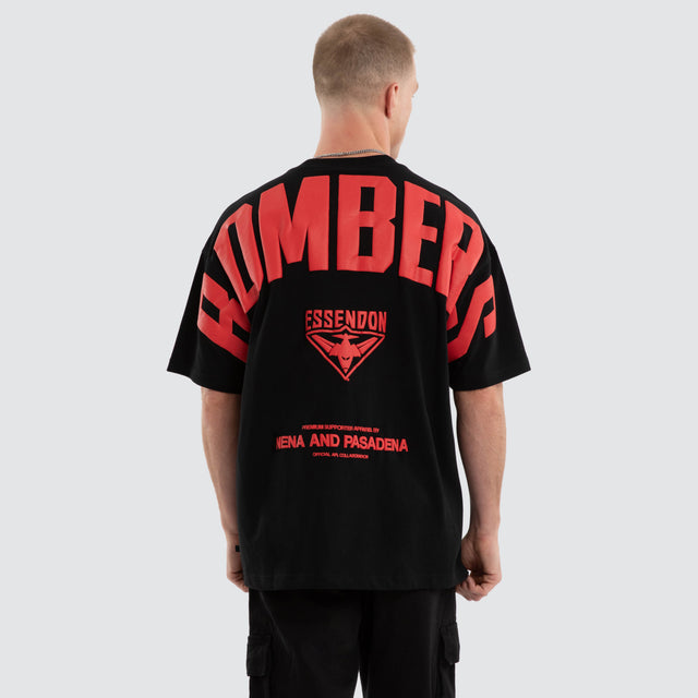Model wears Essendon Bombers AFL Archive Raptor Tee Jet Black T-Shirts Black – image 3