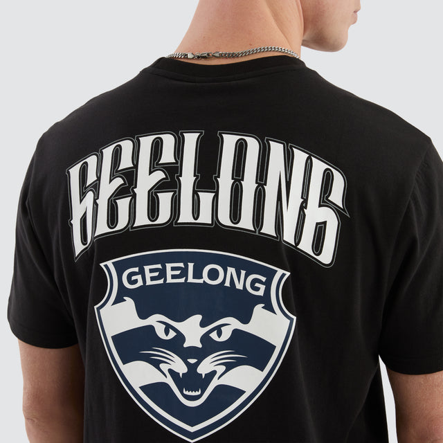 model wears Geelong Cats AFL Legend Tee Jet Black T-Shirts Black - image 3