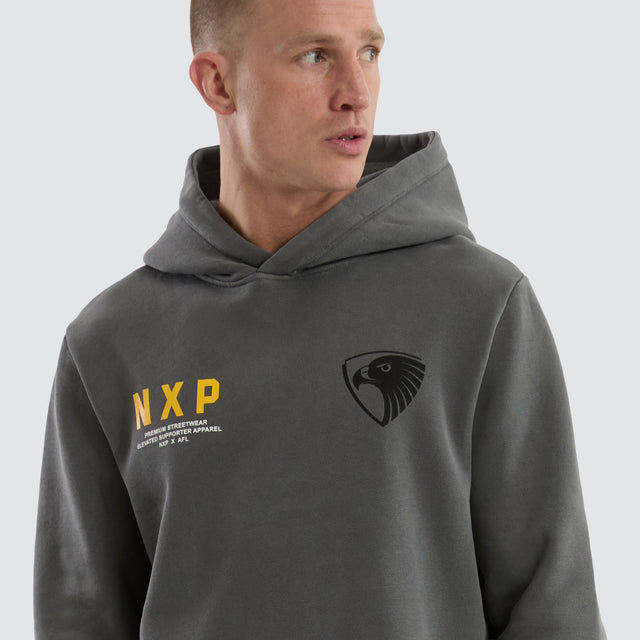 model wears Hawthorn Hawks AFL Grand Hoodie Pigment Charcoal Hoodies Grey - image 3