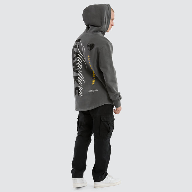 model wears Hawthorn Hawks AFL Grand Hoodie Pigment Charcoal Hoodies Grey - image 5
