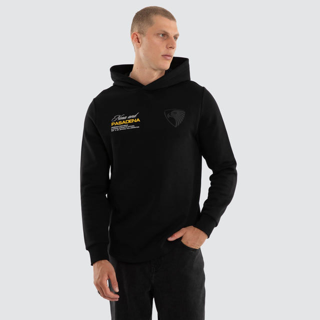Model wears Hawthorn Hawks AFL Recovery Hoodie Jet Black Hoodies Black – image 4