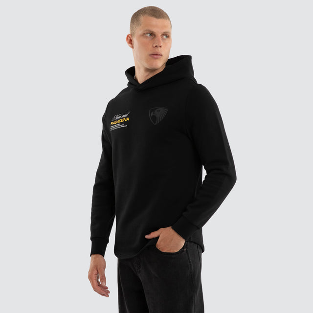 Model wears Hawthorn Hawks AFL Recovery Hoodie Jet Black Hoodies Black – image 3