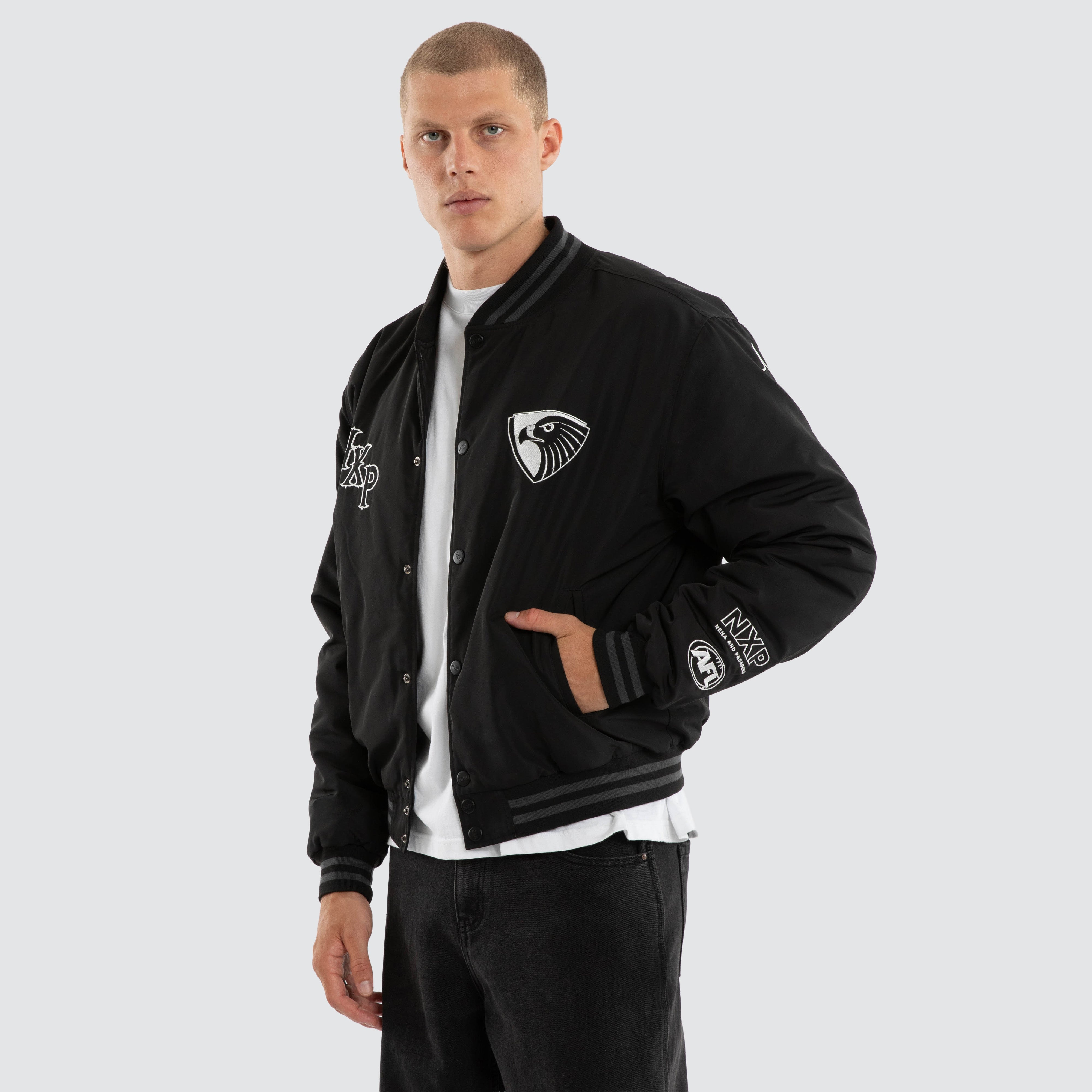 NXP x AFL Hawthorn Hawks AFL Retro Bomber in Black | Neverland Store