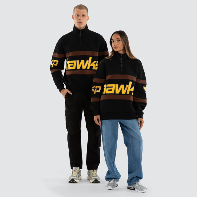 Model wears Hawthorn Hawks AFL Allied Pullover Jet Black Jumpers Black – image 3