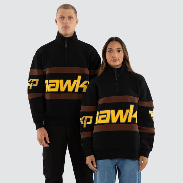 Model wears Hawthorn Hawks AFL Allied Pullover Jet Black Jumpers Black – image 1