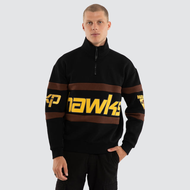 Model wears Hawthorn Hawks AFL Allied Pullover Jet Black Jumpers Black – image 2