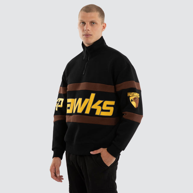 Model wears Hawthorn Hawks AFL Allied Pullover Jet Black Jumpers Black – image 4