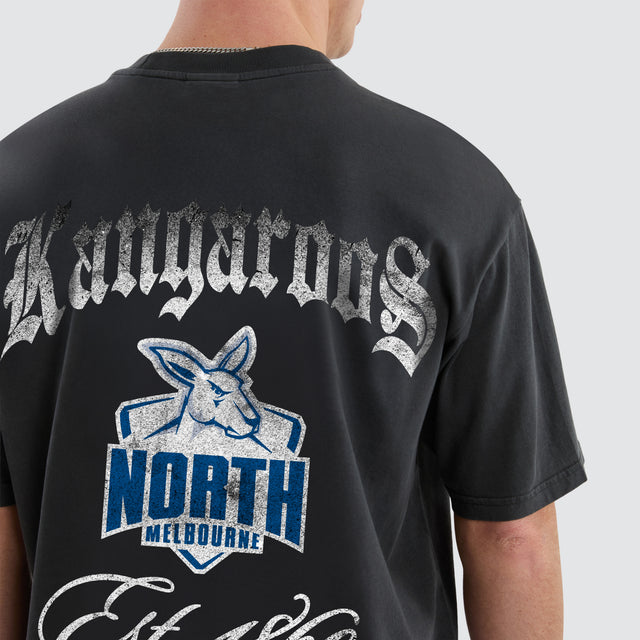 North Melbourne Kangaroos Vintage Goth Tee Pigment Asphalt