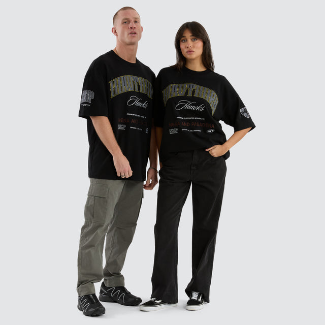 model wears Hawthorn Hawks AFL Game-On Loopback Tee Jet Black T-Shirts Black - image 2