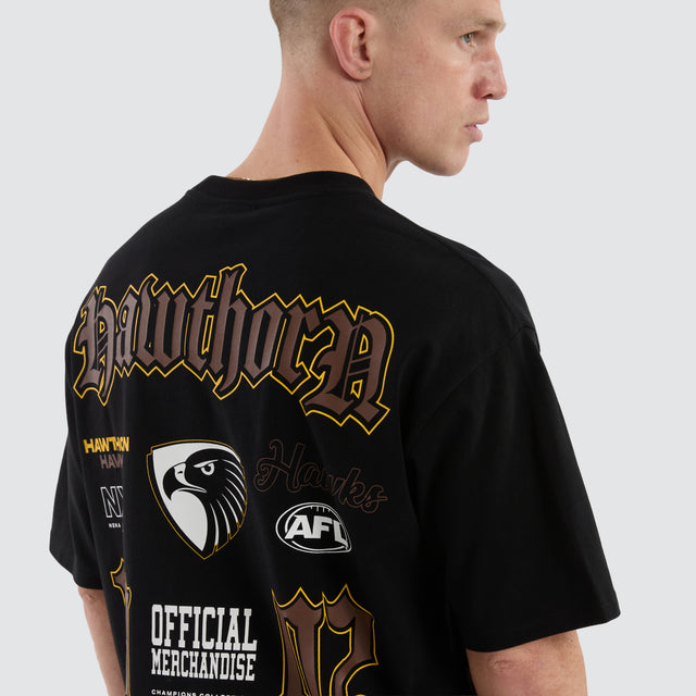 model wears Hawthorn Hawks AFL Fallback Tee Jet Black T-Shirts Black - image 3