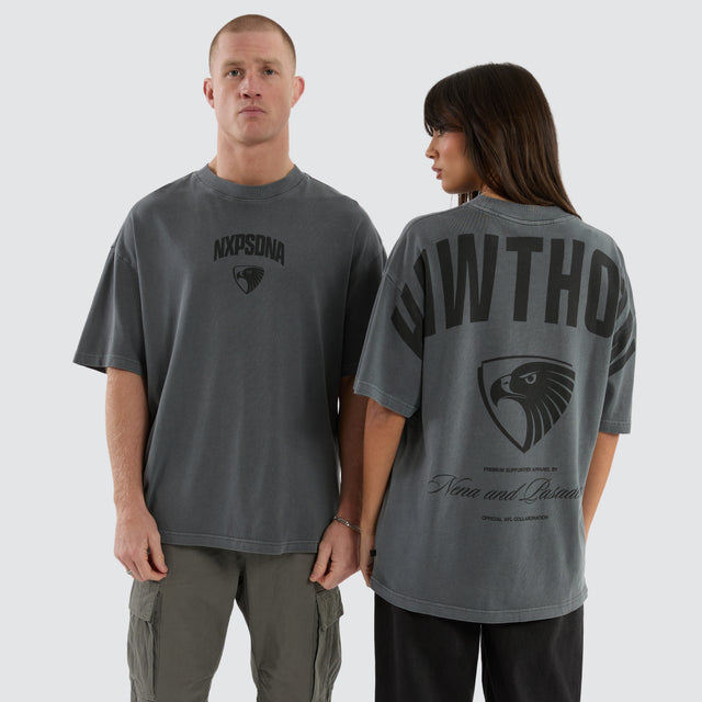 model wears Hawthorn Hawks AFL Hunter Tee Pigment Charcoal T-Shirts Grey - image 1